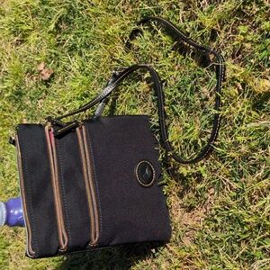 Dooney & Bourke EUC 3 Zippered Black Canvas Crossbody Gold Accents